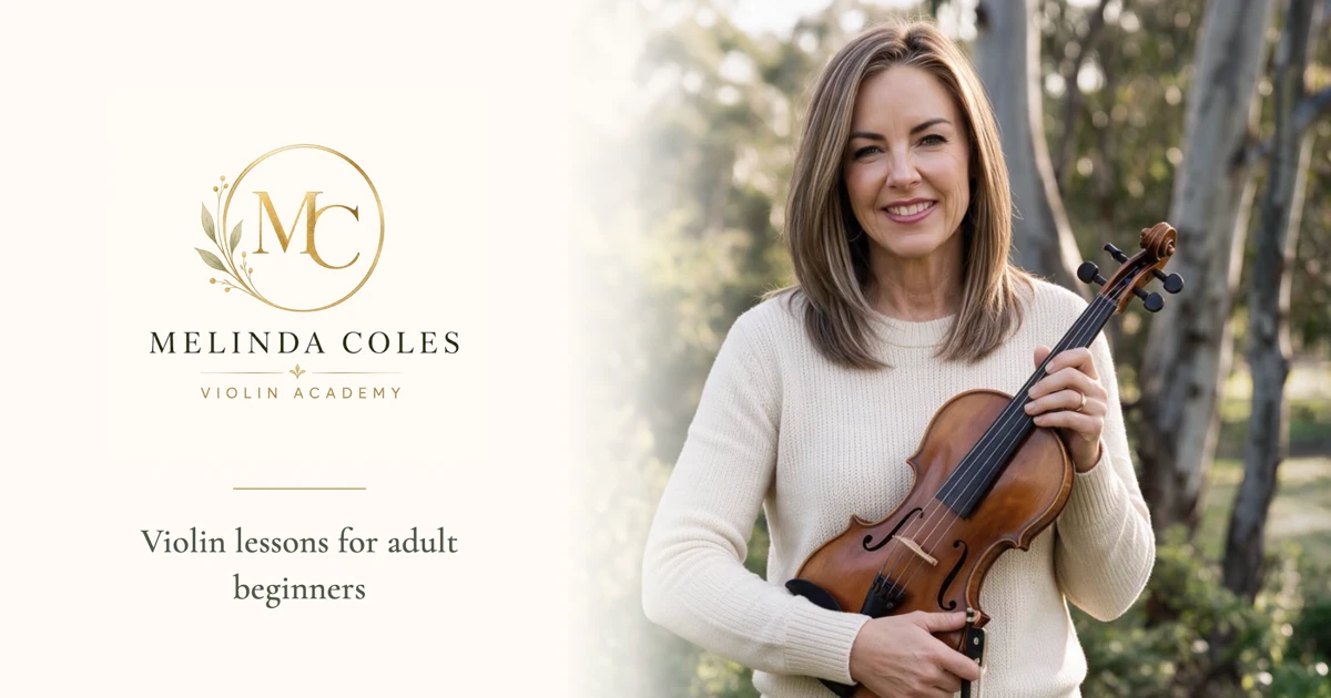 Melinda Coles holding her violin, Melinda Coles Violin Academy, violin lessons for adult beginners